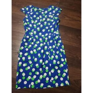 Scarlett Dress Womens 8 Blue Polka Dot Sheath Cap‎ Sleeve Keyhole Party Cocktail